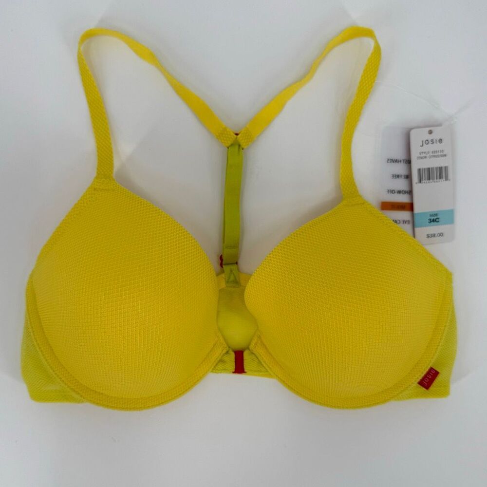 Josie Jetset T-Back Contour Underwire Bra Citrus‎ Sun Yellow Women 34C New